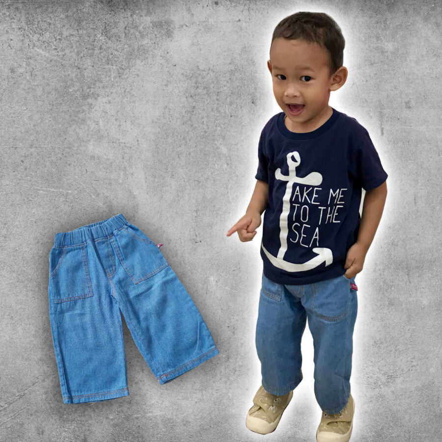 Celana Pendek Anak Azul Laki Laki Perempuan Usia 3 - 4 Tahun Pinggang Karet - Image 5