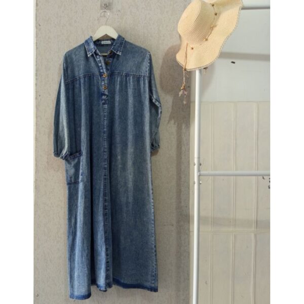 Gamis Panjang Kancing Ibu Hamil Menyusui Kekinian Bahan Denim Casual
