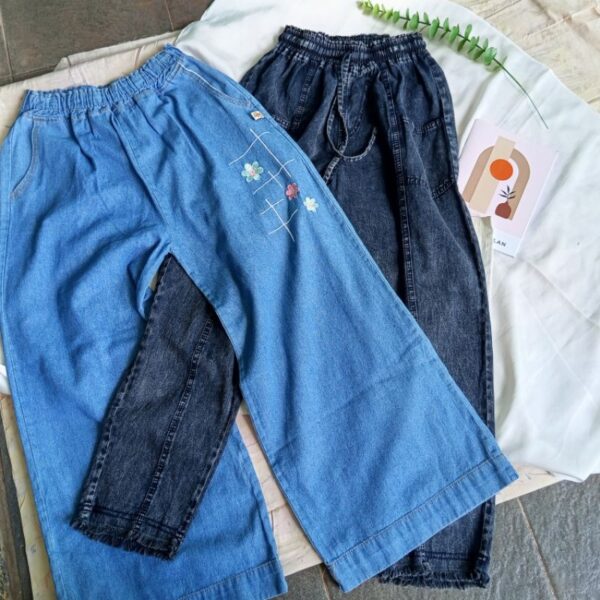 Celana Jeans Panjang Wanita Kekinian - OOTD Remaja Moms - Pinggang Karet Bahan Denim Premium