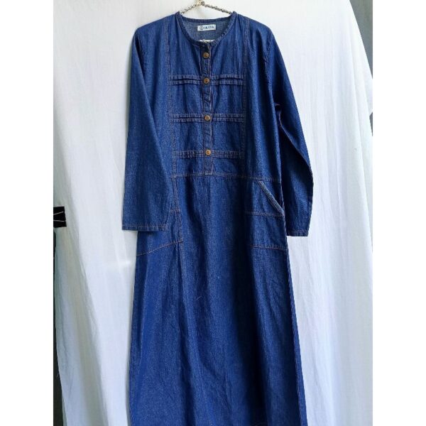 Gamis Panjang Kancing Ibu Hamil Menyusui Baju Casual Wanita Adem Kekinian Bahan Denim Casual